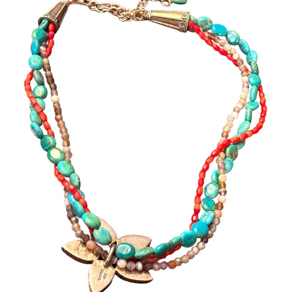 Barse sterling silver 925 multi strand gemstone flower southwestern  necklace - Picture 5 of 8